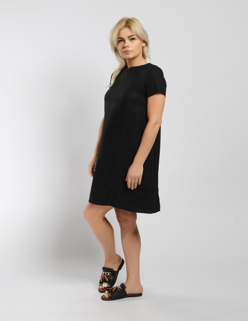 Black linen dress with short sleeves for women SOFIE, summer dress, short linen dress, little black cocktail dress, women linen clothing, image 2