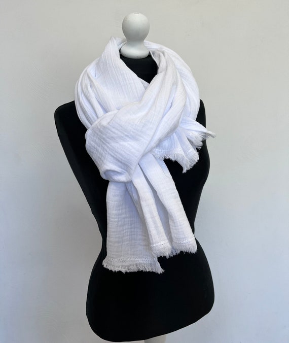 WHITE Cotton muslin Scarf for Women Long Muslin Scarf Wide Scarf Christmas Gift Cotton Shawl Summer Scarf Big Linen Scarf Gift Idea Etsy UK
