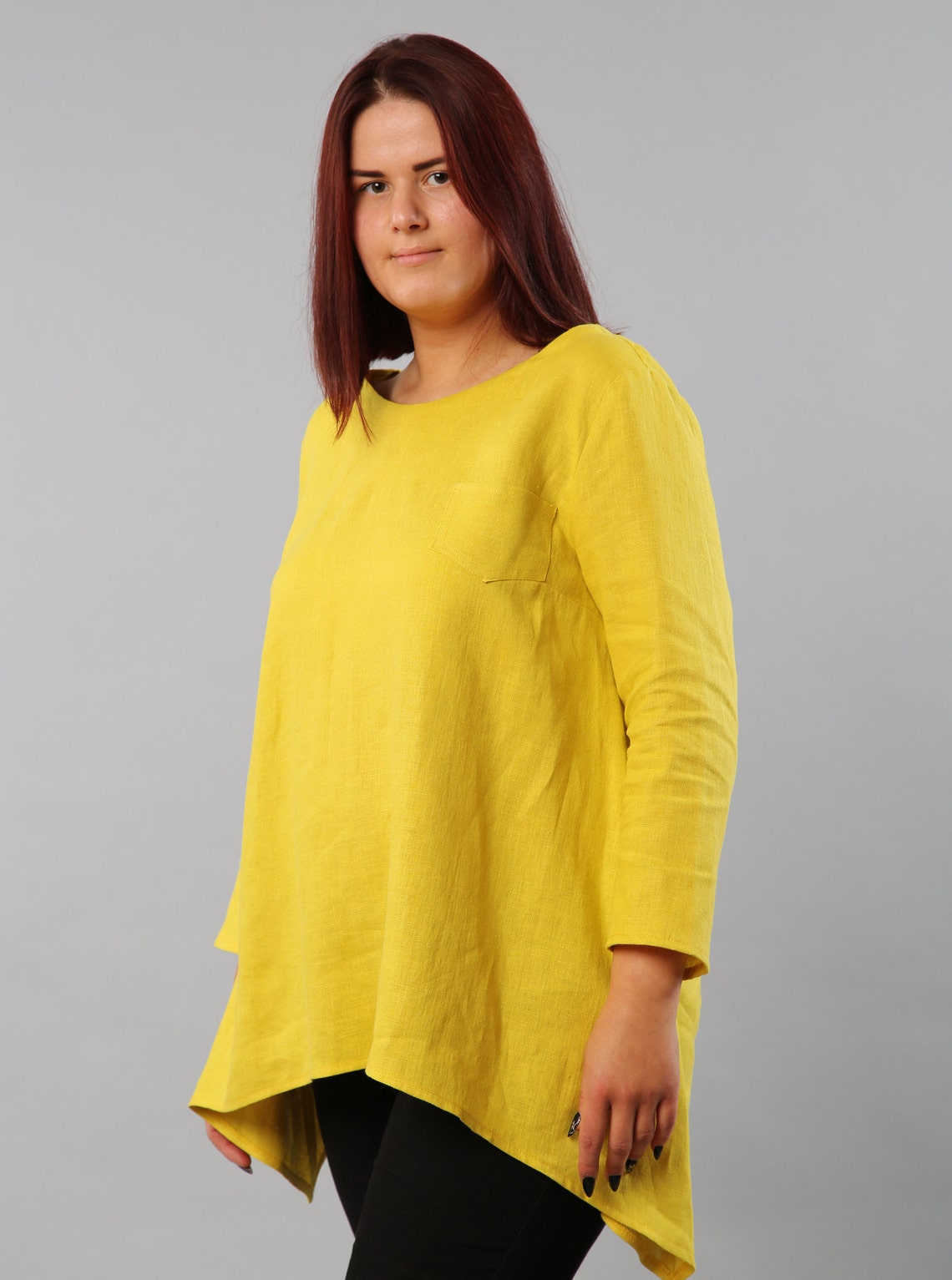 Long Sleeves Linen Yellow Colour Tunic for Women Asymmetric Etsy