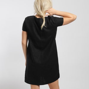 Black linen dress with short sleeves for women SOFIE, summer dress, short linen dress, little black cocktail dress, women linen clothing, image 3