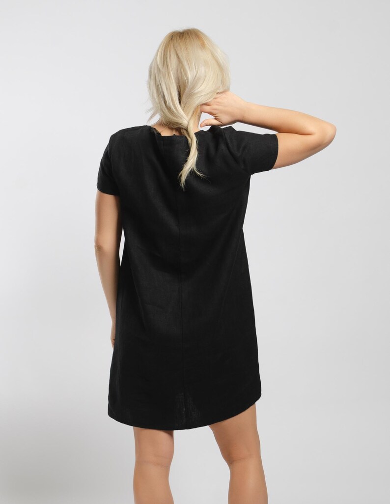 Black linen dress with short sleeves for women SOFIE, summer dress, short linen dress, little black cocktail dress, women linen clothing, image 3