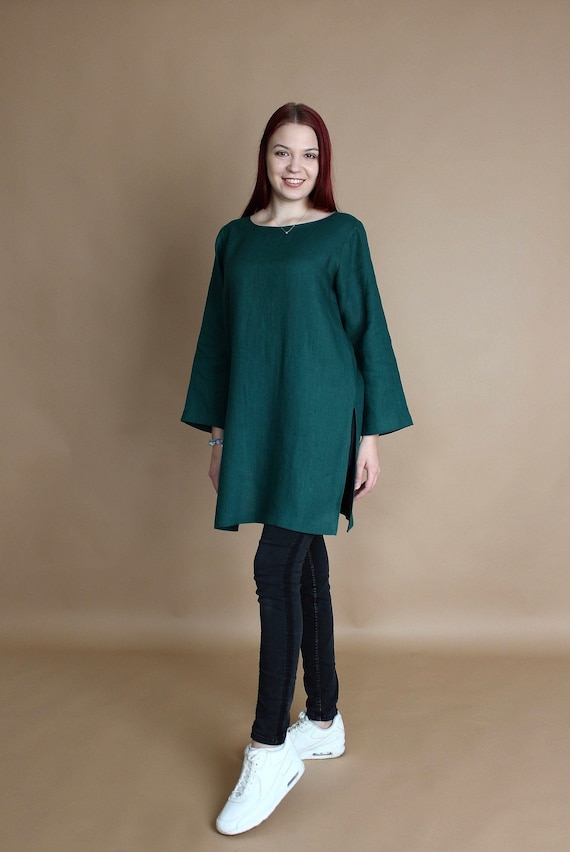 Green Linen Tunic AVERY, Linen Tunic Tops for Women, Long Sleeve Linen  Tunic Dress, Oversized Linen Tunic, Linen Blouse, Linen Shirt - Etsy