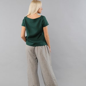 Women elastic waist Striped Linen Baggy Pants with pockets, wide leg trousers, loose women pants, summer culottes-pants, oversized pants image 3