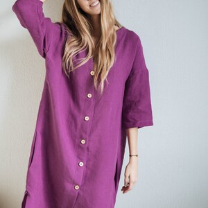 Linen tunic-dress for women, linen maxi dress, long linen shirt, linen plus size dress, washed and soft linen dress, loose linen tunic. image 3