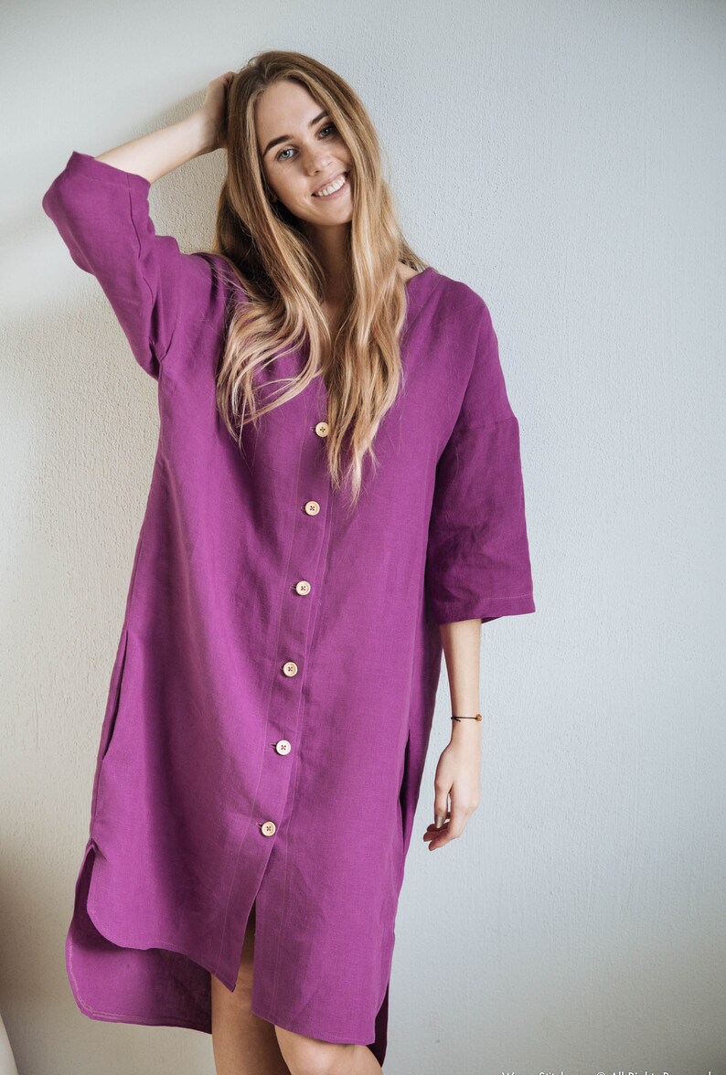 Linen tunic-dress for women, linen maxi dress, long linen shirt, linen plus size dress, washed and soft linen dress, loose linen tunic. image 3