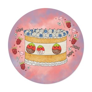 Gustose fragole al cioccolato ispirate allo squish + adesivi rotondi in vinile torta (B).