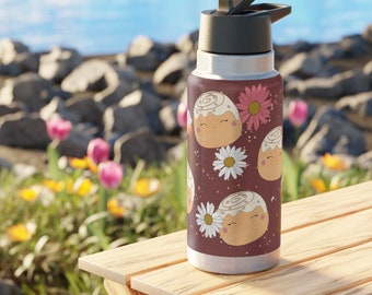 Süßes Zimtschnecken Squish inspiriert + Blumen & Kaffee Gator Becher, 32oz