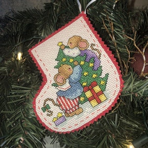 Two Mice Decorating Tree Cross Stitch Christmas ornament