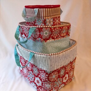 Reversible Snowflake Patterned Christmas Holiday Basket Set