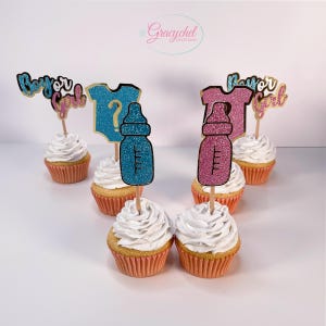 Gender Reveal Cupcake Toppers Set of 12 Gender Reveal Party Decorations, Pink or Blue Cupcake Topper, Baby Boy or Baby Girl Theme Party.