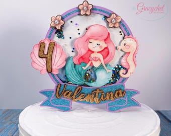 Birthday, Mermaid Shaker Cake Topper, Under the Sea Theme Party Decoration,  Mermaid Tail Birthday Party