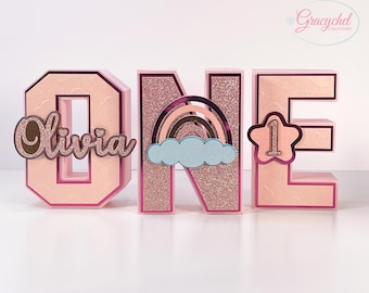 Birthday, Rainbow Customized 3D Letters, One Birthday Party Decorations.  Rainbow One Theme Party
