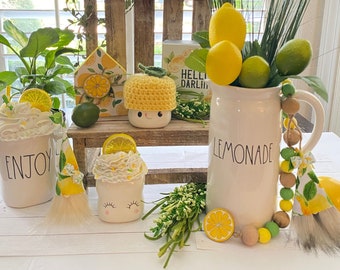 Fresh Lemon!Summer Collection*TieredTray*SummerDecor*LemonDecor*FarmhouseDecor*KitchenDecor*RaeDunnTopper*WoodGarland*WoodSign*Marshmallow*
