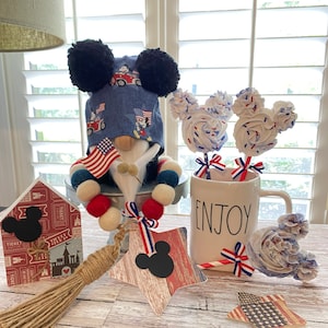 Patriotic Disney Inspired Mickey* Summer* 4thOfJuly*TieredTrayDecor*WoodGarland*SummerDecor*MickeyEars*HandmadeGnome*