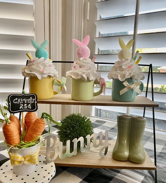 Easter Ceramic Mini Mugs *SpringDecor*FauxWhip*Bunny*Handmade*EasterFavors*EasterDecor*PastelsColors*Carrots*BunnyDecor*