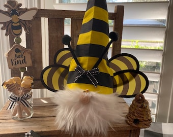 New!!!! Bee Gnome with Wings*Summer*Beehive*TieredTrayDecor*HandmadeGnome*Farmhouse*RaeDunn*TrayDisplay*BeeDecor*BumbleBee*