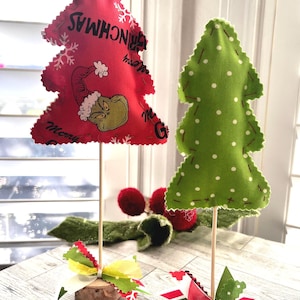 Grinch Inspired Fabric Christmas Tree Set*ChristmasDecor*GrinchDecor*HandmadeGift*FrabriTree*GrinchGift*TieredTrayDecor*GrinchforTierTray*