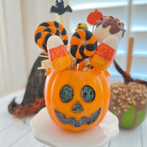 Mini Halloween Pumpkin with Handmade Mini Candies#TieredTrayDecor#FauxCandies#JackOLanter*HalloweenDecor#FallDecor#Bat#Candy orn#smores#