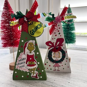 Grinch Inspired Christmas Tree Set*ChristmasDecor*GrinchDecor*HandmadeGift*WoodTree*ChristmasGift*TieredTrayDecor*GrinchForTrays*