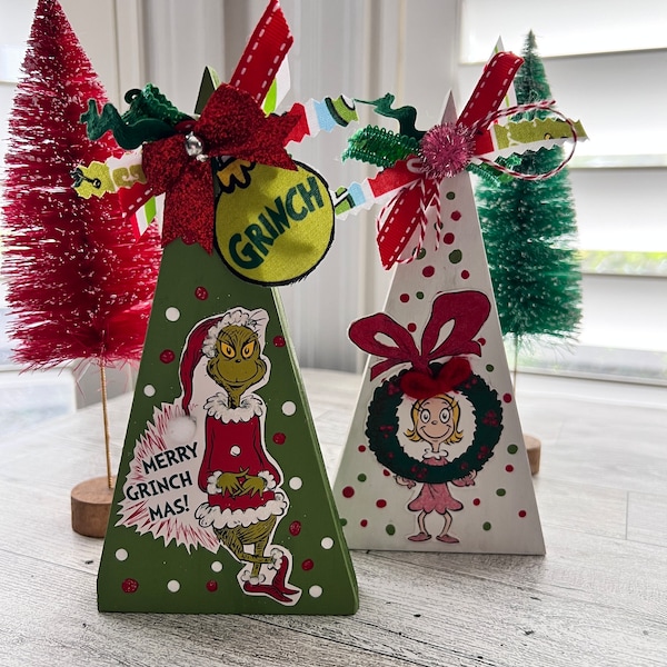 Grinch Inspired Christmas Tree Set*ChristmasDecor*WinterDecor*HandmadeGift*WoodTree*ChristmasGift*TieredTrayDecor*Housewarminggift*