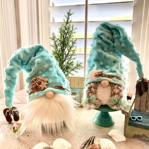 New Beach Summer Gnomes!*SummerDecor*SeaDecor*Seashells*TieredTray*BeachDecor*SummerGnome*TieredTrayDecor*BlueHat* HandmadeGnome