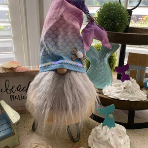 Mermaid Summer Gnome!!*SummerDecor*SeaDecor*Seashells*TieredTray*BeachDecor*SummerGnome*TieredTrayDecor*Mermaid*HandmadeGnome*CountryDecor