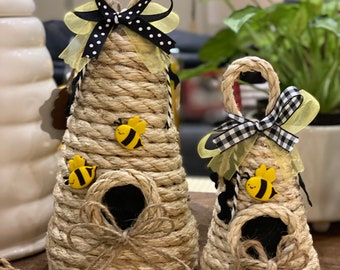 Bumble Bee Hive!!*Bee Skep*Rae Dunn*TieredTray Decor*Lemons *Farmhouse*SpringDecor*Summer Decor*BabyShower*PartyFavor*CuteBee