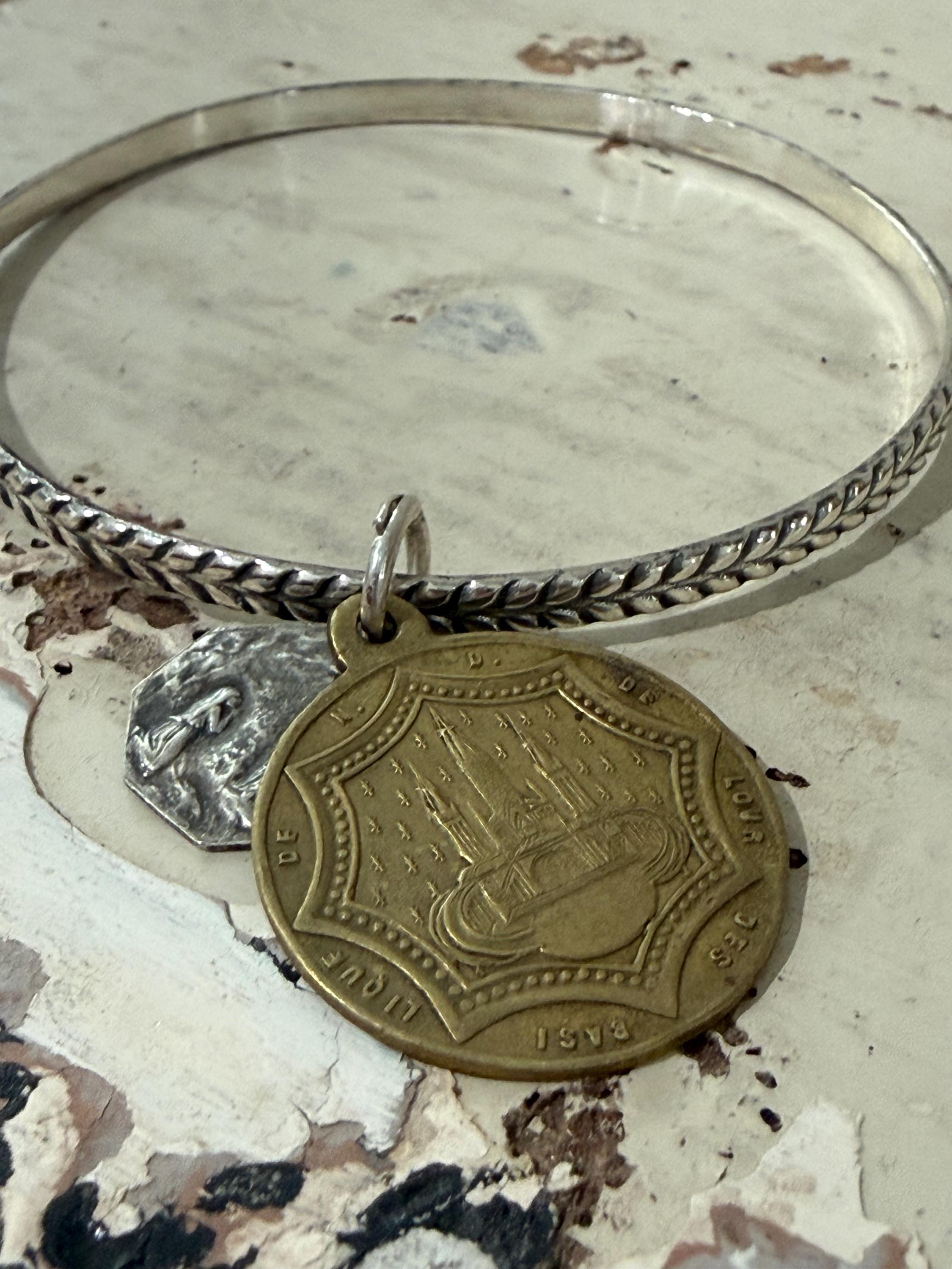 Our Lady of Lourdes Bracelet | Vintage Catholic Medal Bangle | St ...