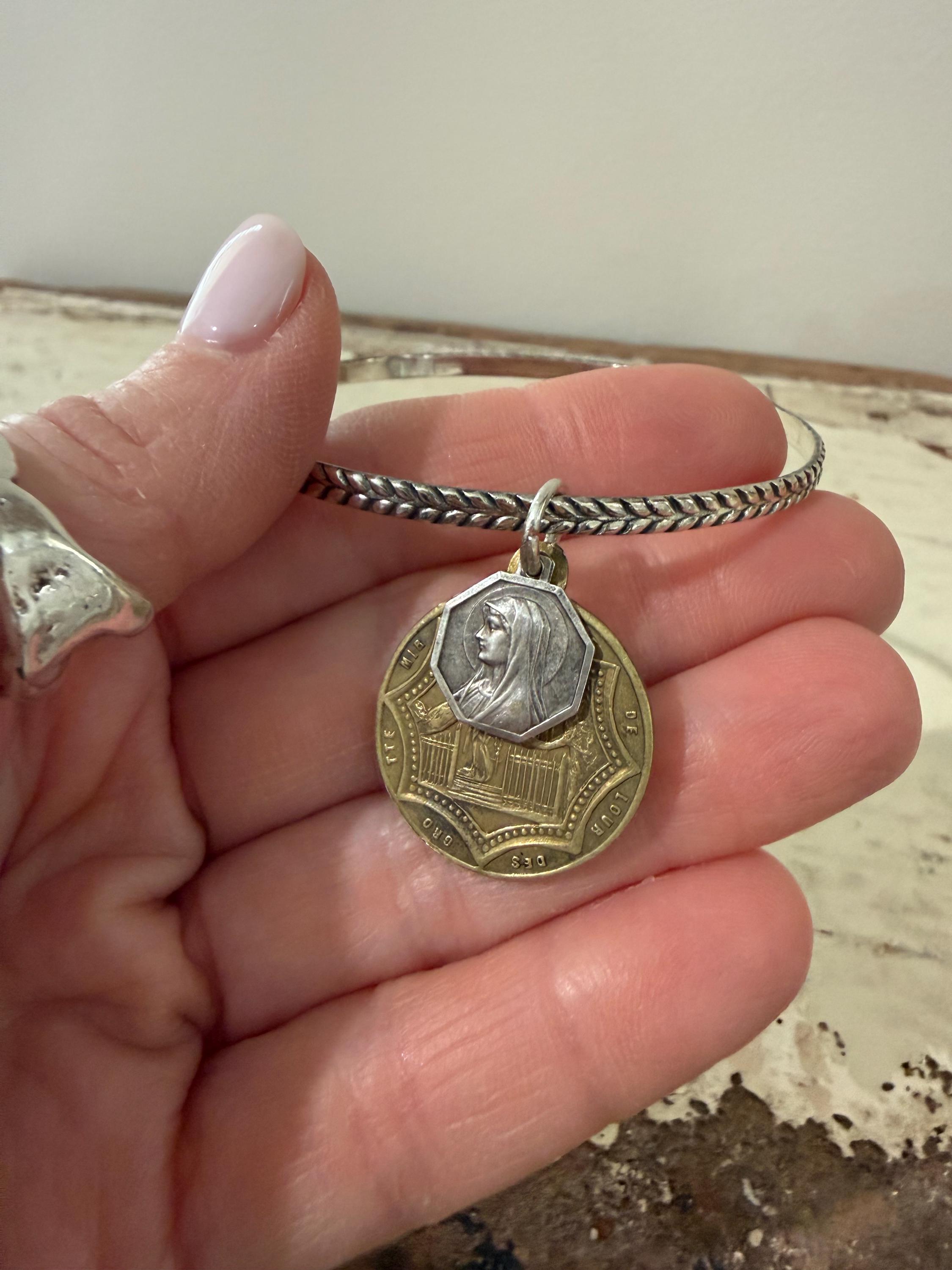Our Lady of Lourdes Bracelet | Vintage Catholic Medal Bangle | St ...