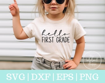 SVG de primer grado, hola svg de primer grado, png de 1er grado, diseño de camiseta del primer día de clases, camisa de primer grado, svg de regreso a la escuela, camisa para niños