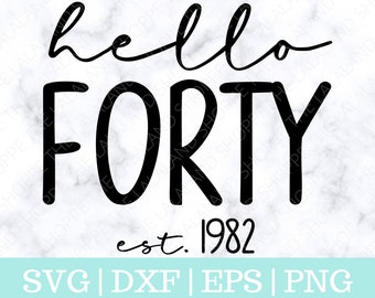 Hello Forty SVG, Hello 40 svg, Established 1982 svg, Est 1982 Svg, Forty Birthday Svg, Fortieth Birthday svg, 40th bday t-shirt design