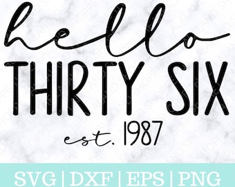 Hello Thirty Six SVG, Hello 36, Established 1987 svg, Est 1987 Svg, Thirty Sixth Birthday Svg, 36th Birthday svg, 36th bday t-shirt design