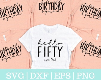 Hallo 50 verjaardag t-shirt bundel, Hallo vijftig SVG, Hallo 50 svg, opgericht 1973 svg, vijftigste verjaardag Squad svg, 50e bday t-shirt design