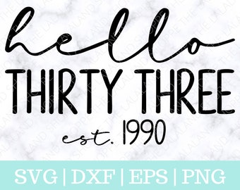 Hello Thirty Three SVG, Established 1990 svg, Est 1990 Svg, Thirty Third Birthday Svg, 33rd Birthday svg, 33rd bday t-shirt design, Hello 33