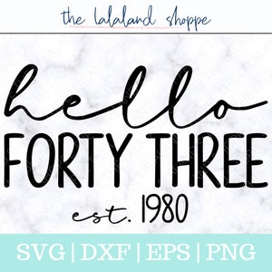 Hello Forty Three SVG, Hello 43 svg, Established 1980 svg, Est 1980 Svg, Forty Third Birthday Svg, 43rd bday t-shirt design