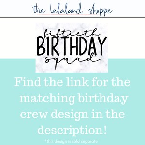 Peut inclure: Un design graphique noir et blanc sur un fond de marbre qui dit "fiftieth BIRTHDAY squad".