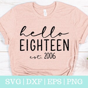 Hello Eighteen SVG Hello 18 svg Established 2006 svg Est 2006 Svg Eighteenth Birthday Svg t-shirt design 18th bday gift shirts party trip image 3