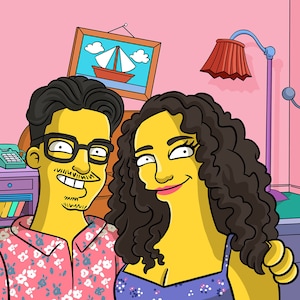 Ritratto giallo, spalle in su. Simpsonize Me, Custom Simpsons Portrait, Cartoon portrait, tu come personaggio giallo personalizzato per gli amici di famiglia