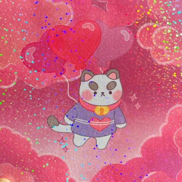 Chunky Cat Goes Flying Holographic Print