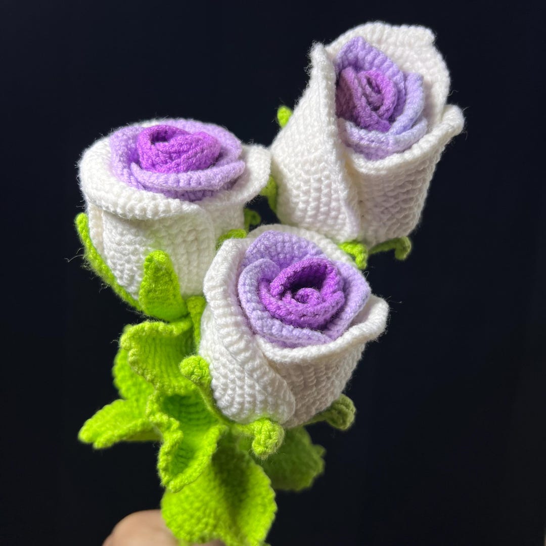 Individual Roses Crochet Single Crochet Rose, Handmade Purple and White Color - Etsy