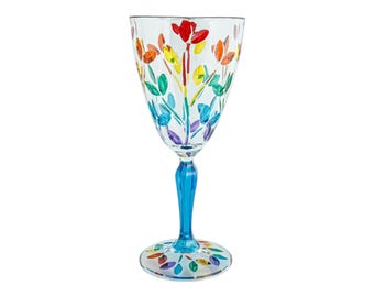 Murano Glas Wein Multi Regenbogen Blau Stem Handgemalt Venedig Italien