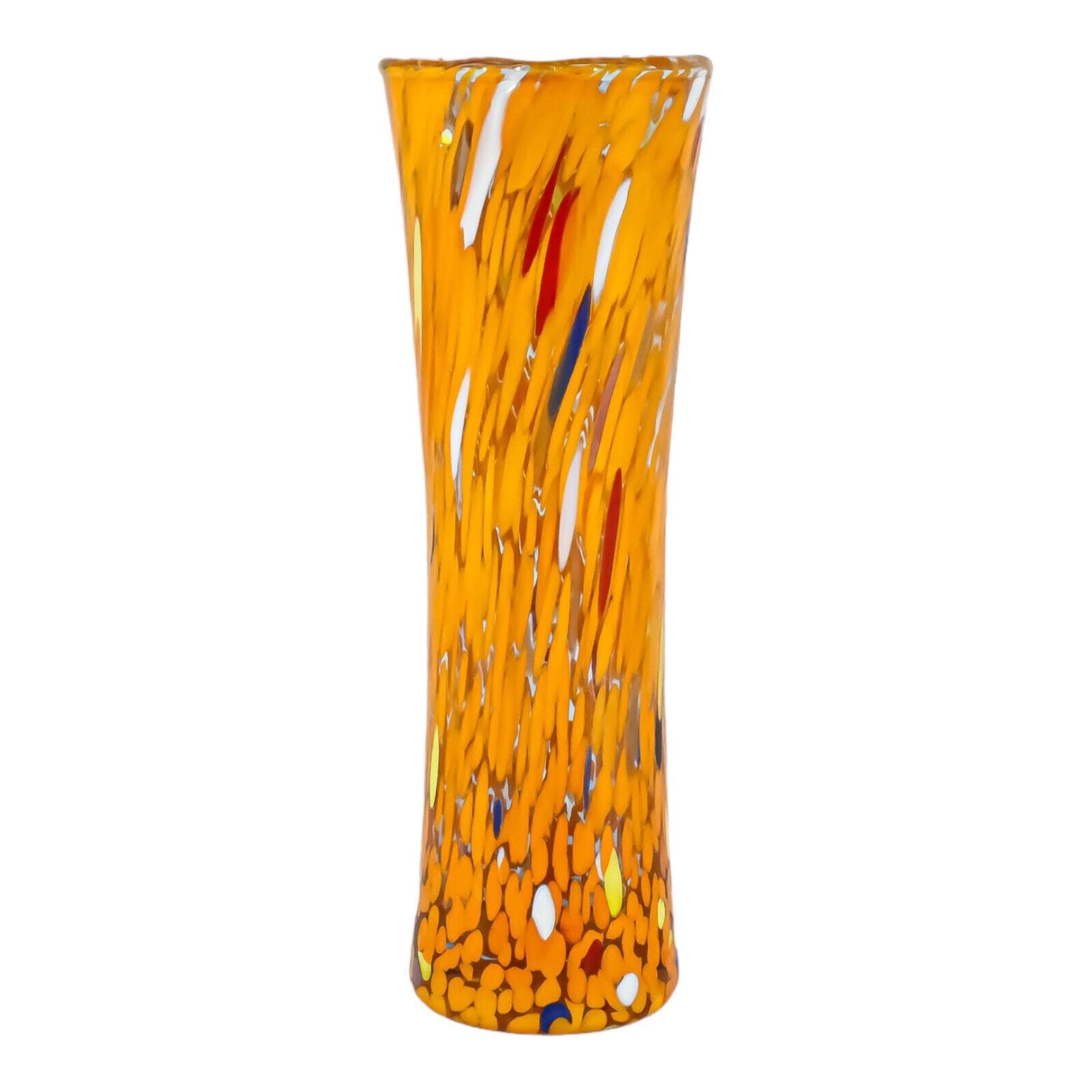 MURANO ウラン 蓋物 オレンジ ミルフィオリ キャンディポット お碗 Murano Glass Vase Orange Multi Handmade Millefiori 19cm High