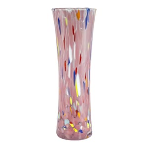 Jarrón de cristal de Murano rosa multicolor hecho a mano Millefiori 19 cm de alto Venecia Italia