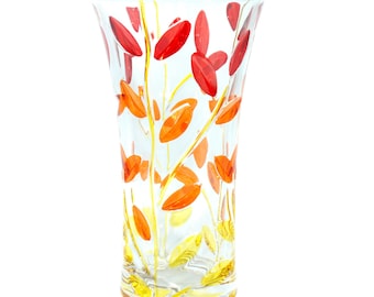 Murano Glass Vase Red Yellow Orange Flower Handmade Millefiori 21cm Italy