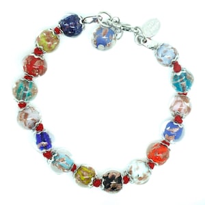 Murano Glass Bracelet Multi Red Silver Handmade Armband Venice 15 Beads