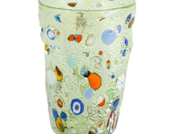 Murano Glass Drinking Artisan Glass Tumbler Green Multi Handmade Millefiori Venice Italy Barware Drinkware Glassware