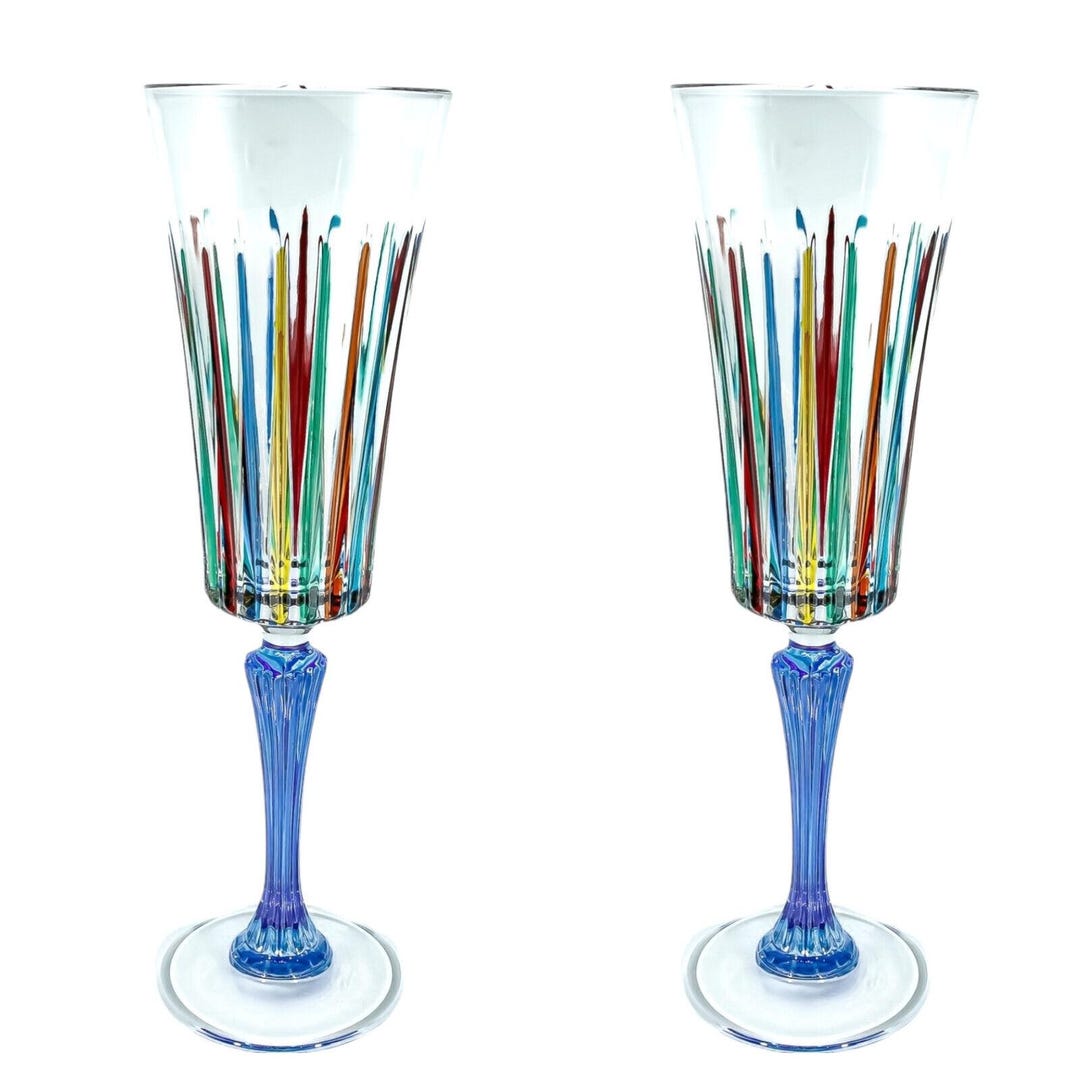 新品・未使用】ヴェネツィアン・グラス「ムラーノ」 ワイングラス赤青2