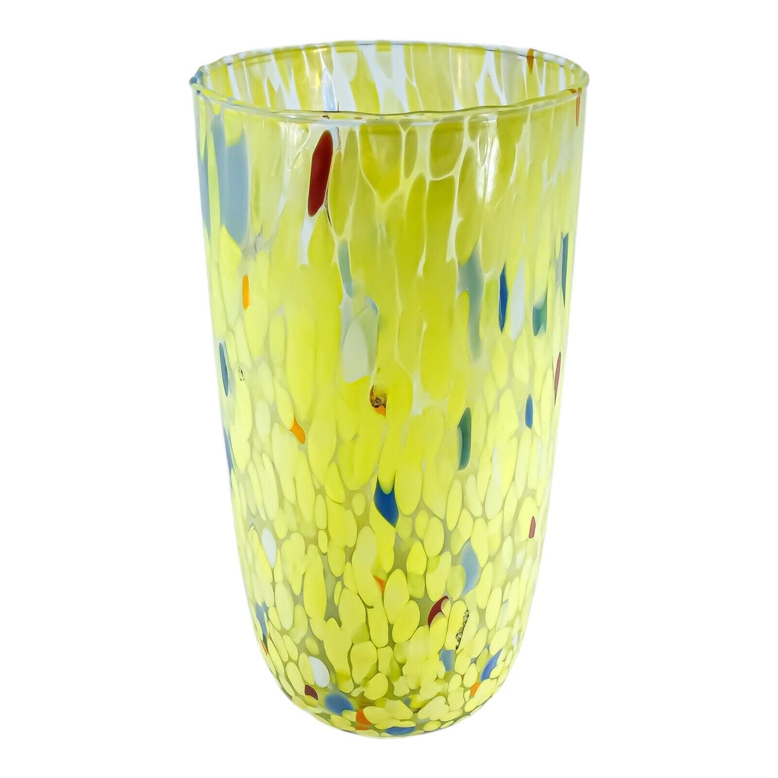 ラージ ムラーノ ガラス 花瓶 イエロー マルチ ミッレフィオーリ 22 cm