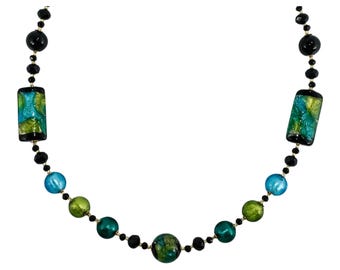 Murano Glass Necklace Black Green Blue Venice 58cm