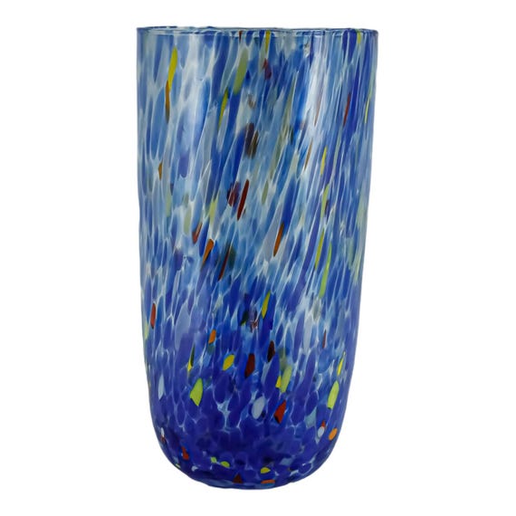 ラージ ムラーノ ガラス 花瓶 ブルー マルチ ミッレフィオーリ 22 cm